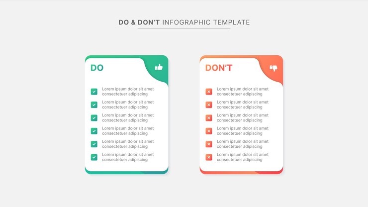 Vector dos and don'ts pros and cons vs versus comparison infographic design template