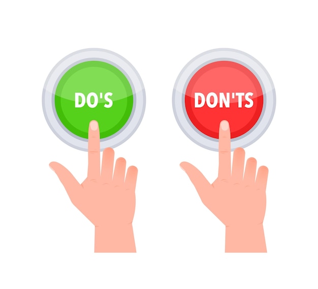 Dos and donts button good and bad icon positive and negative sign