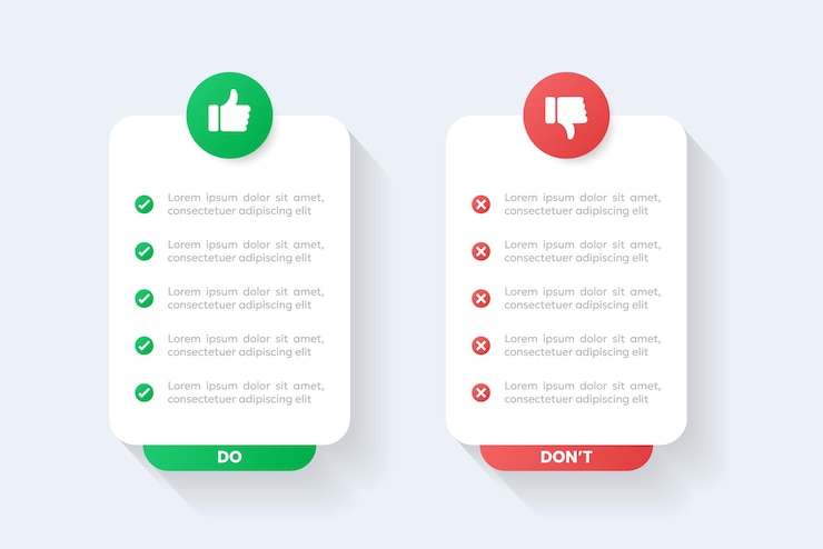 Vector dos and donts infographic comparison infographic design template