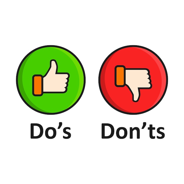 Dos and donts sign icon in flat style Like unlike vector illustration on white isolated background Yes no business concept