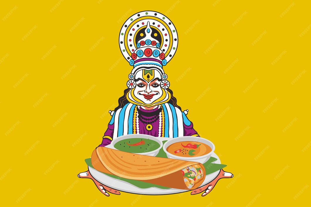 Premium Vector Dosa Kathakali Dancer With Food Masala Dosa premium-vector-dosa-kathakali-dancer-with-food-masala-dosa