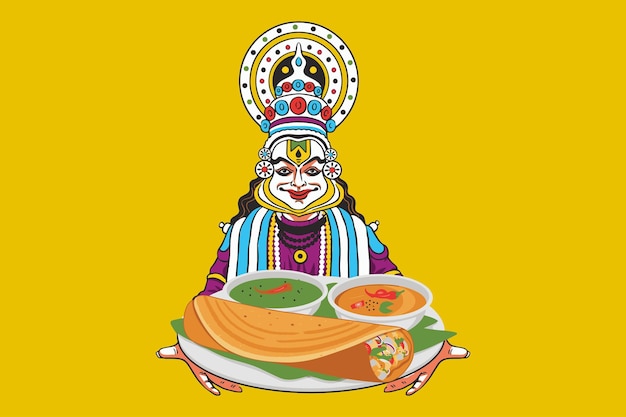 Vector dosa kathakali-danser met voedsel masala dosa.