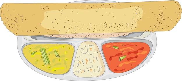 유휴 및 Sambhar 벡터 일러스트와 함께 Dosa