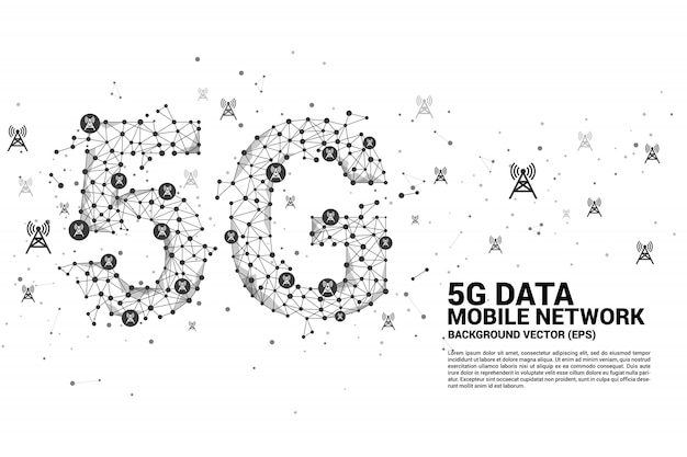 dot-connect lijnvormig 5G mobiel netwerk met antennetoren