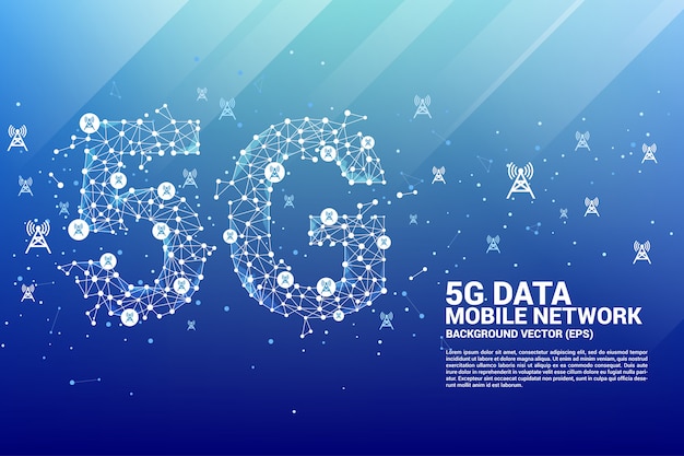 Dot connect line shaped 5g mobile network with antenna tower