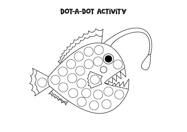 Dot a dot activity with cute angler fish Dot marker game for preschool kids