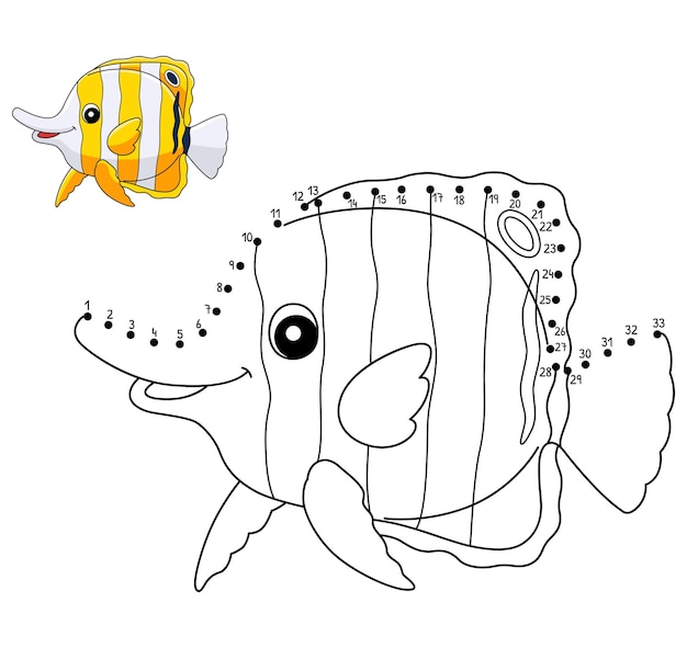 Dot to dot butterflyfish coloring page for kids