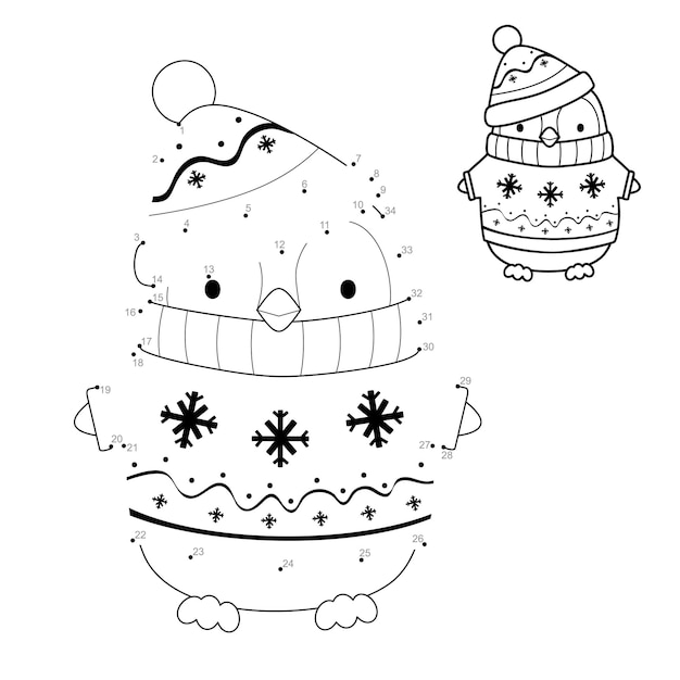 Dot to dot christmas puzzle for children. connect dots game. christmas penguin vector illustration