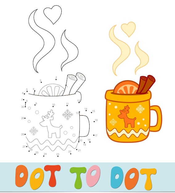 Dot to dot Christmas puzzle. Connect dots game. Cup vector illustration