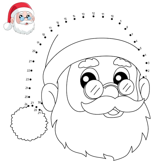 Dot to dot christmas santa head coloring page