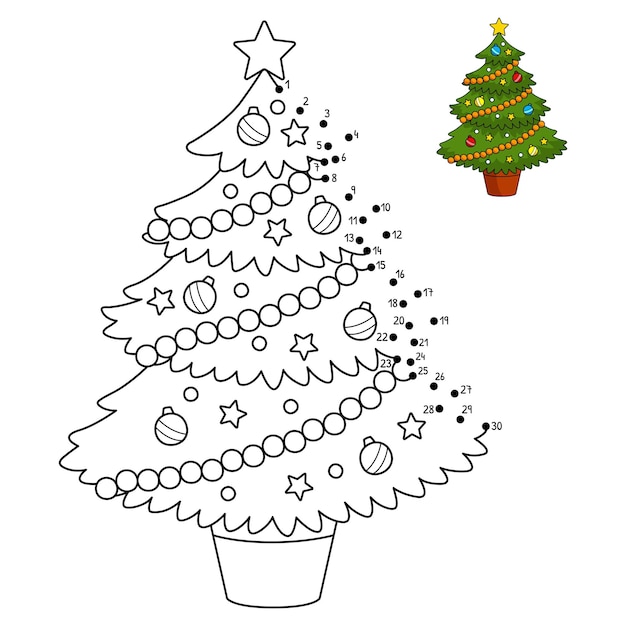 Dot to Dot Christmas Tree Isolated Coloring Page