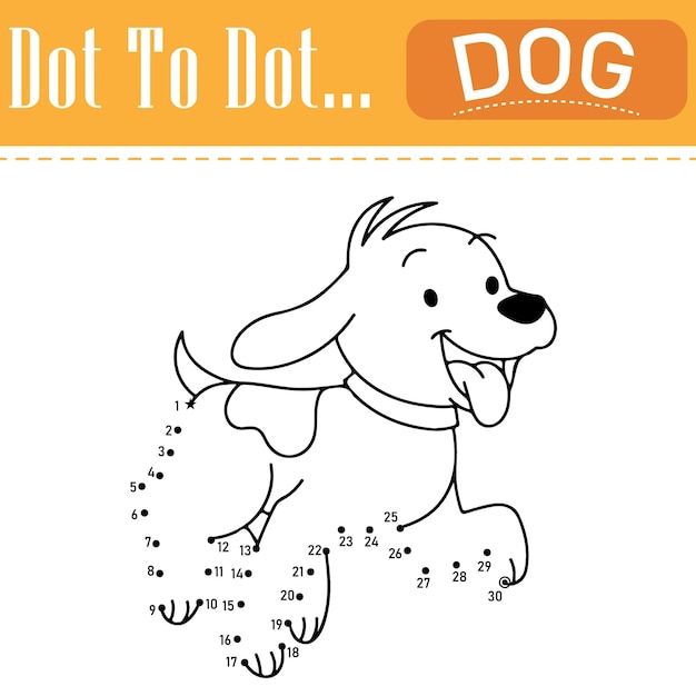 Vector dot to dot dog coloring page for kids and preschool