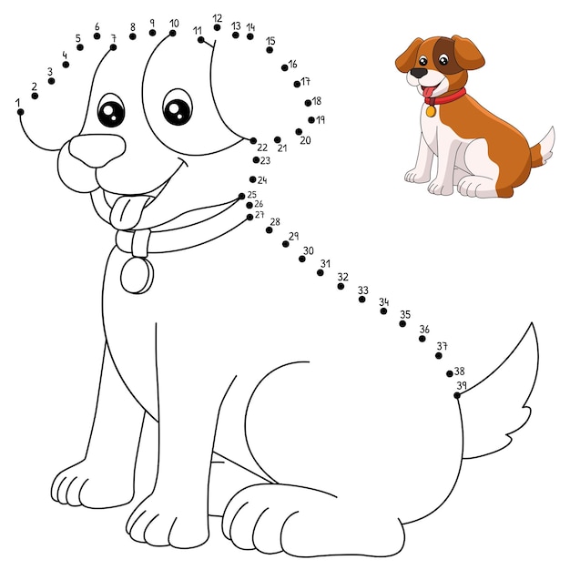 Vector dot to dot dog coloring page for kids