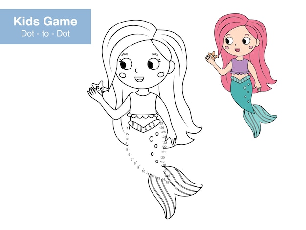 Dot to dot educational game for children cute cartoon mermaid