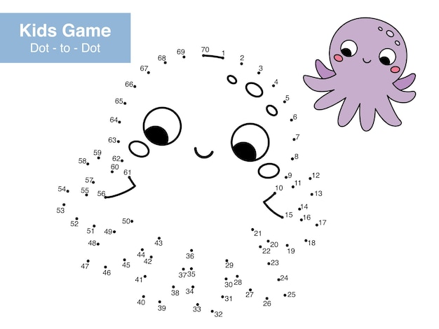 Vector dot to dot educational game for children cute cartoon octopus