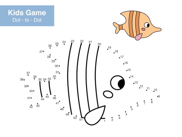 Vettore gioco educativo punto per punto per bambini simpatico pesce cartone animato