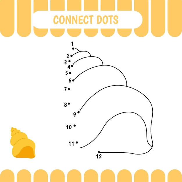Dot to dot educational game for preschool kids activity worksheet shell vector illustration