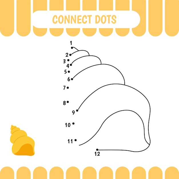 Dot to dot educational game for preschool kids Activity worksheet Shell Vector Illustration