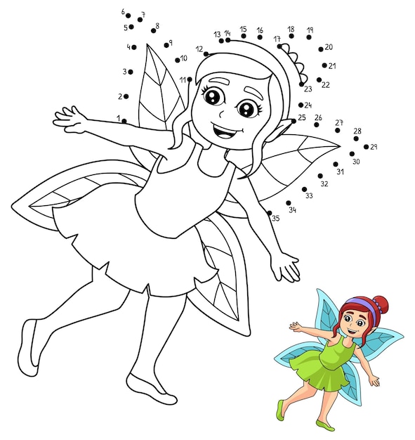 Dot to dot flying fairy coloring page for kids