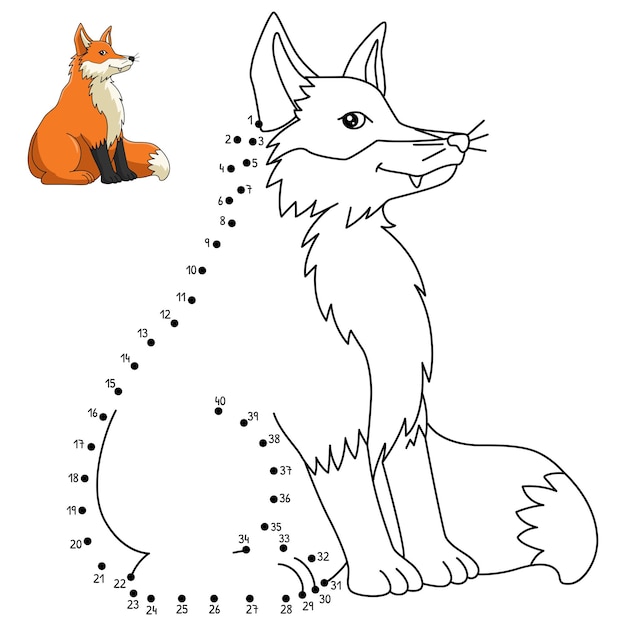 Dot to dot fox isolated coloring page for kids