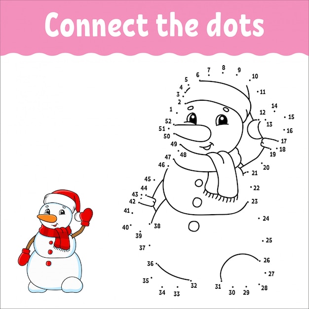 Dot to dot game. draw a line. christmas snowman. for kids. activity worksheet.