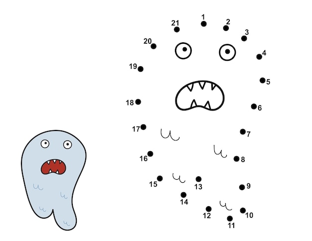 Dot to dot game for kids. Connect the dots and draw a spooky ghost. Halloween puzzle activity page