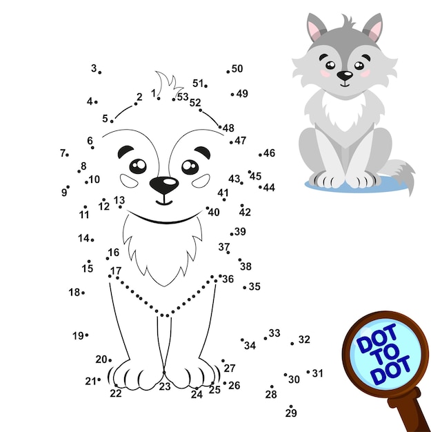 Dot to dot game for small children Arctic collection Wolf connect the dots