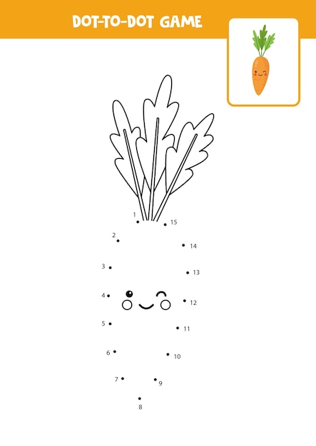 Dot to dot game with cute kawaii carrot. Connect the dots. Math game. Dot and color picture.