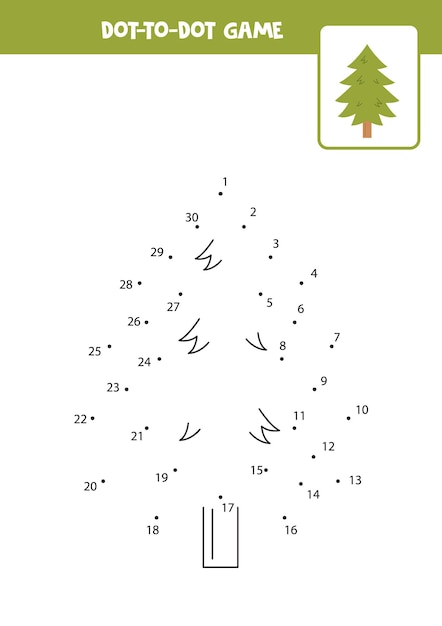 Dot to dot game with cute pine tree connect the dots math game dot and color picture