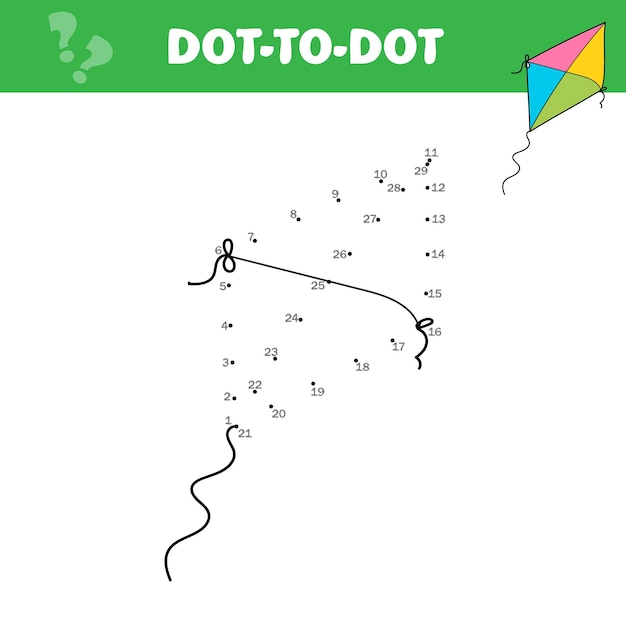 Dot to dot game with kite Connect the dots Math game