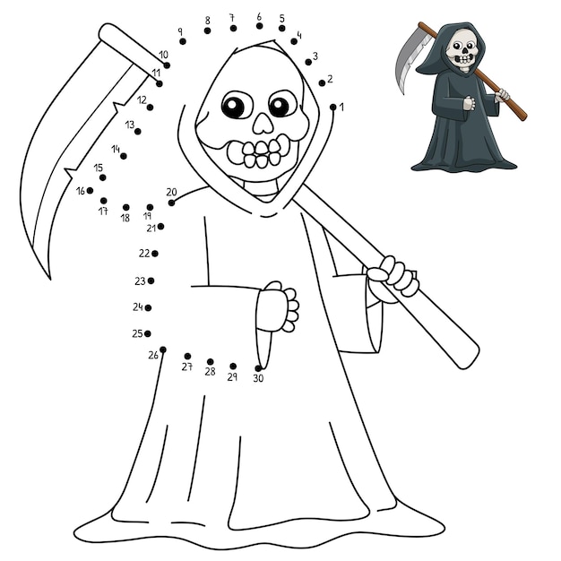 Dot to Dot Grim Reaper Halloween Isolated Coloring