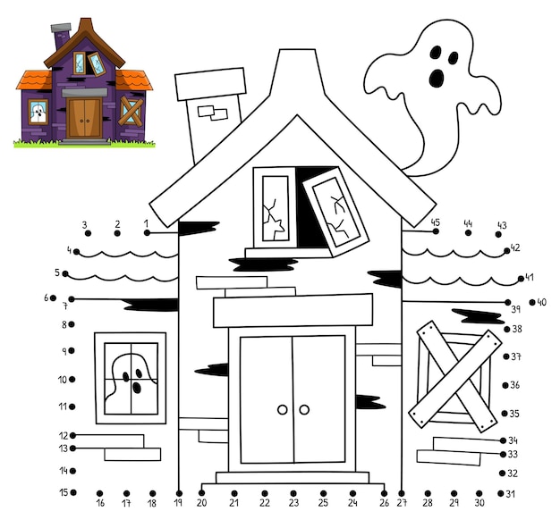 Dot to Dot Haunted House Halloween Isolated