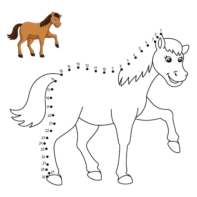 Dot to Dot Horse Isolated Coloring Page for Kids