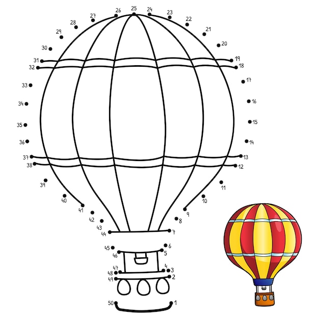 Dot to dot hot air balloon isolated coloring page