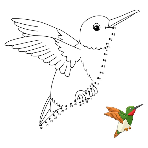 Dot to Dot Hummingbird Isolated Coloring Page