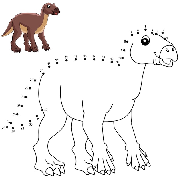 Punto per punto iguanodonte dinosauro da colorare isolato