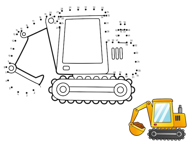 Vector dot to dot isolated excavator coloring page