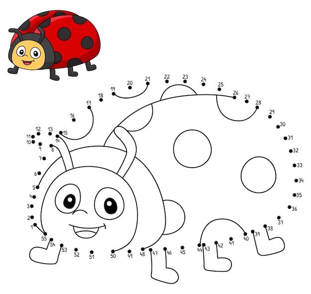 Pagina da colorare di coccinella punto per punto per bambini