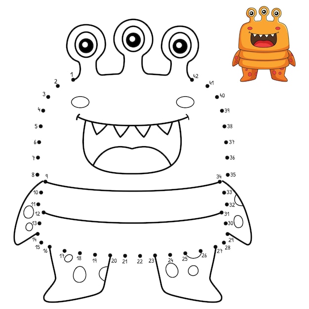 Dot to Dot Monster Three Eyed Isolated Coloring