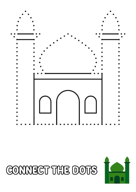 Dot to dot page with Mosque for kids