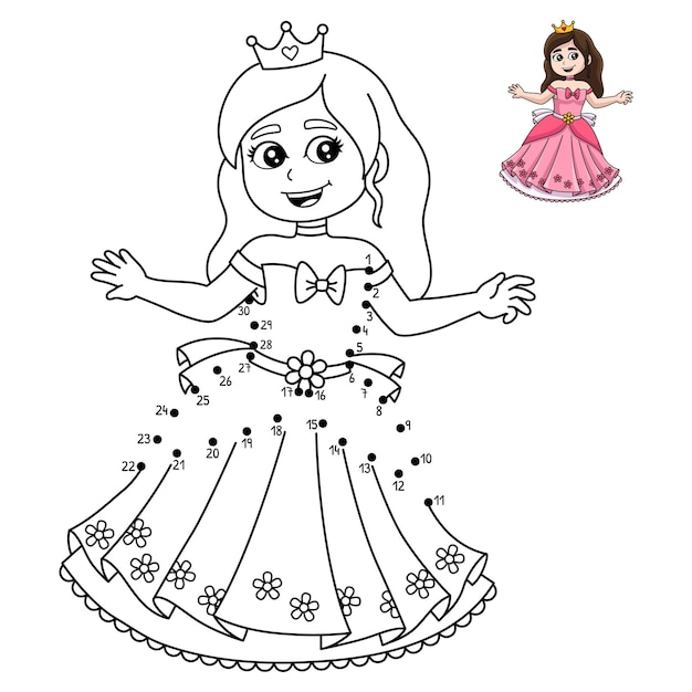 Dot to Dot Princess In front of Castle Coloring