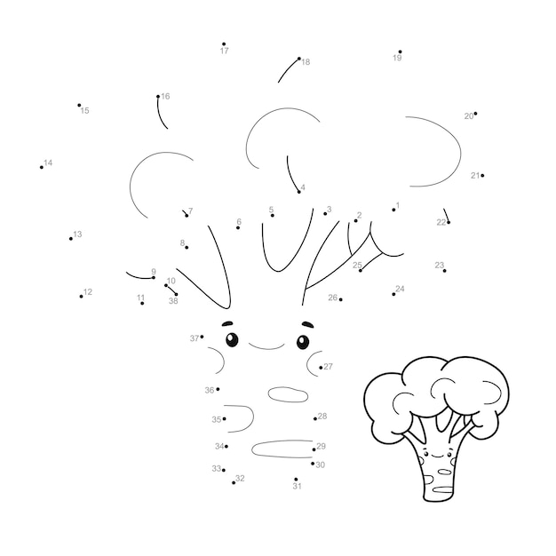 Dot to dot puzzle for children. Connect dots game. broccoli illustration