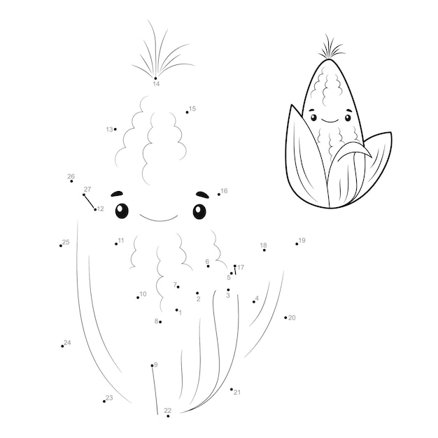 Dot to dot puzzle for children. Connect dots game. corn illustration