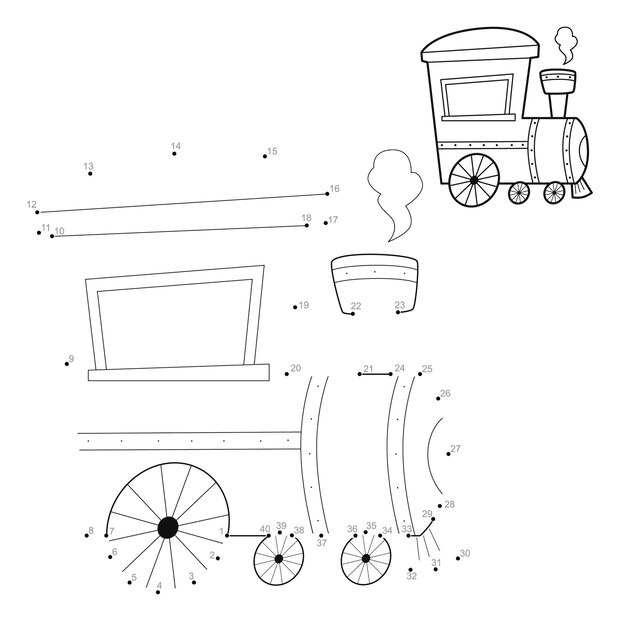 Dot to dot puzzle for children. Connect dots game. locomotive illustration