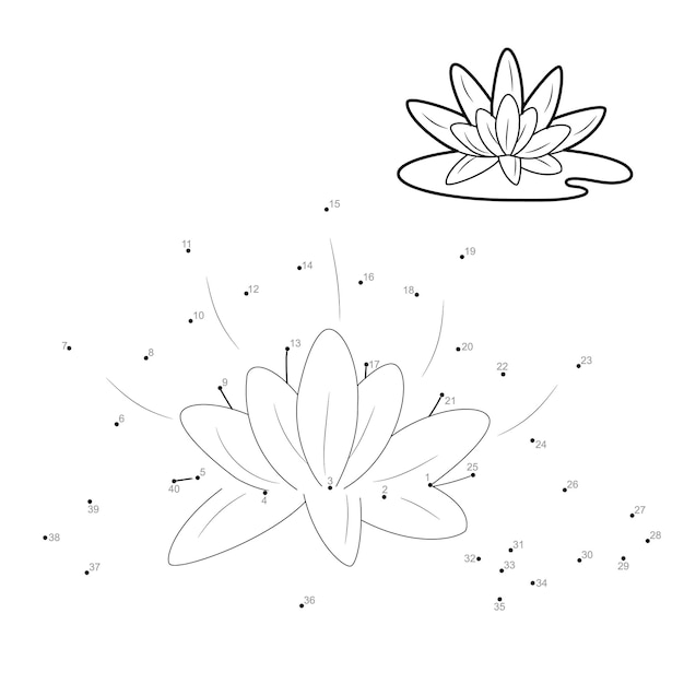 Dot to dot puzzle for children. Connect dots game. lotus illustration