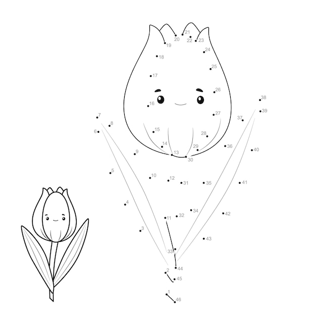 Dot to dot puzzle for children. Connect dots game. tulip illustration