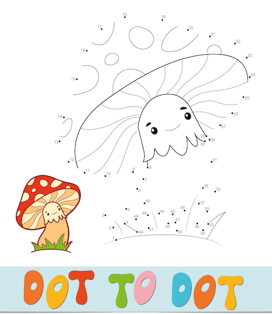 Dot to dot puzzle. Connect dots game. mushroom vector illustration