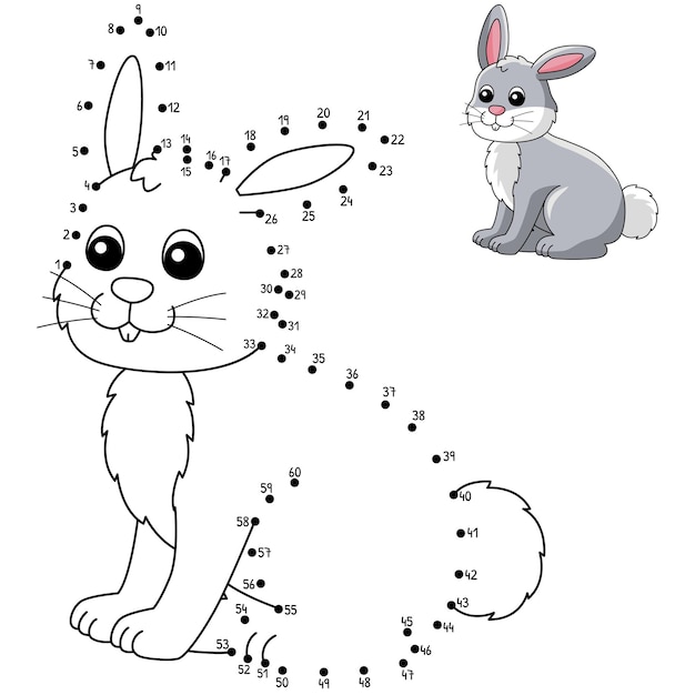 Pagina da colorare di coniglio punto per punto per bambini