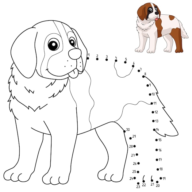 Dot to Dot Saint Bernard 개 격리 된 색칠 공부