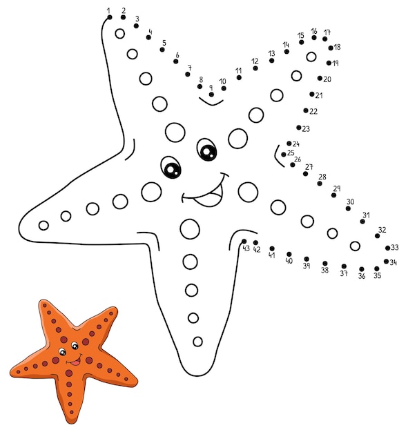 Dot to Dot Sea star Coloring Page for Kids